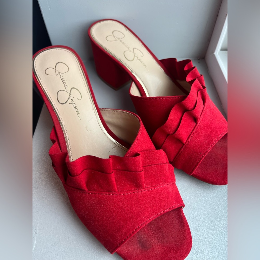 Jessica Simpson Red Ruffle Mules